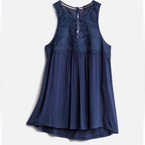 Violets & Roses Tom crochet detail mixed material top